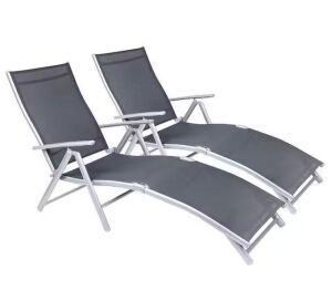 Gray Patio Recliner Lounge Chairs, Set of 2 