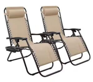 Beige Zero Gravity Patio Chairs, Set of 2