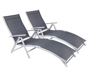 Gray Patio Recliner Lounge Chairs, Set of 2