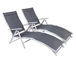 Gray Patio Recliner Lounge Chairs, Set of 2 