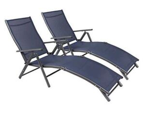 Dark Blue Patio Recliner Lounge Chairs, Set of 2 