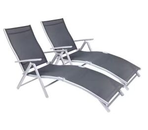 Gray Patio Recliner Lounge Chairs, Set of 2 