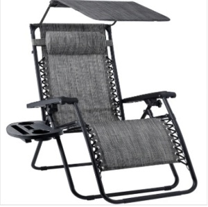 Folding Zero Gravity Recliner Patio Lounge Chair w/ Canopy, Side Tray