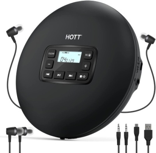HOTT CD204 Portable CD Player&nbsp;with Headphones, Anti-Skip/Shockproof - New&nbsp;