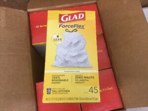 Case of (6) Glad ForceFlex Tall Kitchen Drawstring Bags, 45ct 