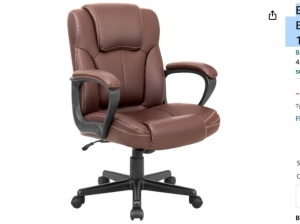 Executive Office Chair Swivel Task Seat with Ergonomic Mid-Back, Waist Support, PU Leather, 18D x 19W x 41H in, Brown