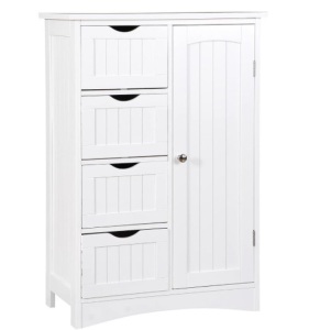 Freestanding Bathroom Floor Storage Cabinet with 4 Drawers and Adjustable Shelves, Living Room Entryway Home Furniture Storage Organizer Unit, White¡­