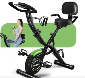 Caromix Folding Exercise Bike, 4 in 1 Stationary Bike 16-Level Magnetic Resistance Cycling Bicycle Upright Indoor Cycling Bike for Home Workout 