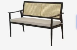 Wicker and steel outdoor bench