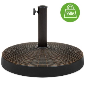 55lb Round Wicker Style Patio Umbrella Stand w/ Blackened Bronze Finish. Appears New