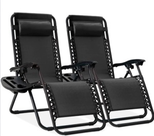 Set of 2 Adjustable Zero Gravity Patio Chair Recliners w/ Cup Holders