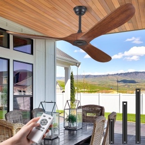 ABZ 52" Ceiling Fans Without Lights, 52 Inch Outdoor Ceiling Fans no Light, 3 Blade Solid Wood Ceiling Fans with Remote Control for Patios Living Room Bedroom Porch