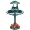 Solar Lighted Outdoor Pedestal Bird Bath w/ Planter, Decorative Bird Cage