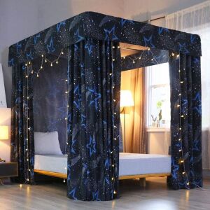 Mengersi Galaxy Four Corner Post Canopy Bed Curtains, Queen 