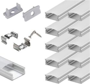 Starland 10-Pack 6.6ft U Shape LED Aluminum Channel System with Milky Cover, End Caps and Mounting Clips