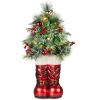 Santa Boots w/ Pre-Decorated Christmas Greenery, Lights - 40in