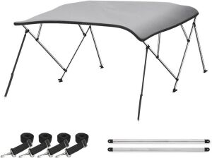 Naviskin 4 Bow Bimini Top Cover with Aluminum Frame, Gray 