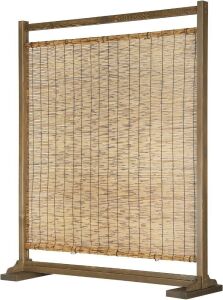 Rustic Style Wood and Reed Privacy Screen Room Divider