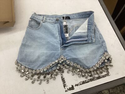 Crystal Embellished Jean Shorts, XL/8