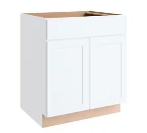 Hampton Bay Courtland 30 in. W x 24 in. D x 34.5 in. H Assembled Shaker Sink Base Kitchen Cabinet in Polar White 