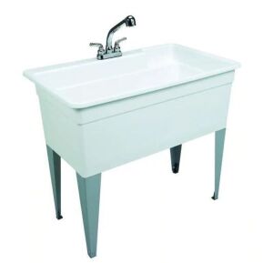 BigTub Utilatub Combo 40 in. x 24 in. 33 in. Polypropylene Floor Mount Utility Tub with Pull-Out Faucet in White - Damaged Corner