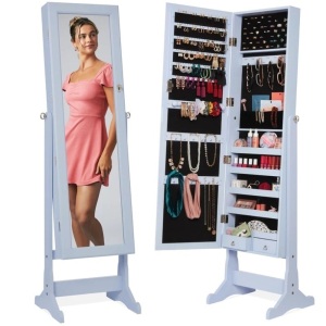 Full Length Freestanding Jewelry Mirror Armoire w/ Velvet Interior 14.25"(L) x 16.25"(W) x 58"