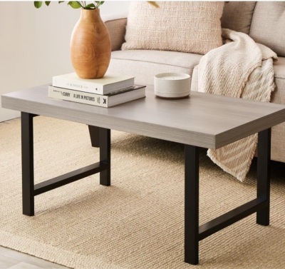 Modern Butcher Block Top Rectangular Coffee Table w/ Metal Legs - 44in