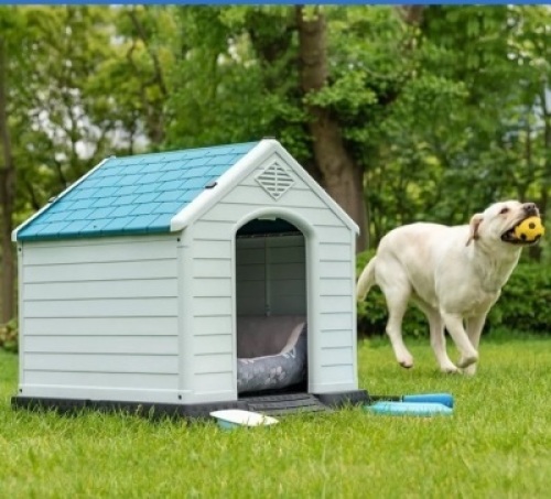 Homall Dog Kennel Plastic Dog House Indoor Outdoor for Large Dogs, 27.6 inch All Weather Doghouse Puppy Shelter with Air Vents, Elevated Floor Ventilate, Blue
