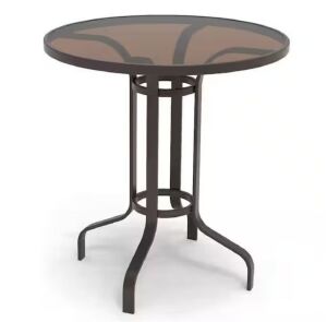 Hampton Bay Riverbrook Espresso Brown Round Glass Top Aluminum Outdoor Balcony Bistro Table 