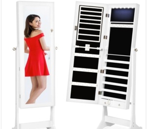 6-Tier Standing Jewelry Mirror Armoire w/ LED Lights