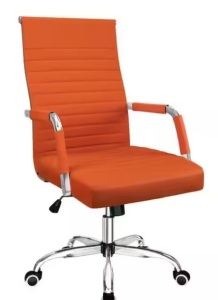 Orange Ribbed Office Mid-Back PU Leather Executive Task Chair with Arms