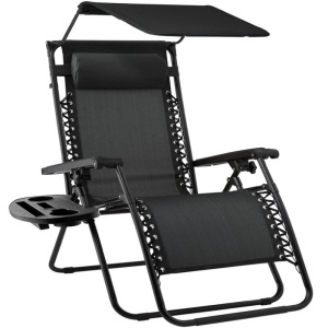 Folding Zero Gravity Recliner Patio Lounge Chair w/ Canopy, Side Tray 34"(L) x 27"(W) x 49"(H)