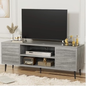 TV Stand for 65" Television, Entertainment Center with Two Storage Cabinets, Retro Style Media Console for Living Room, Bedroom, Office, 58 Inch, Light Gray