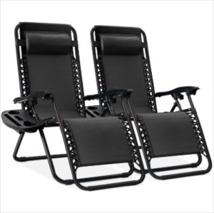 Set of 2 Adjustable Zero Gravity Patio Chair Recliners w/ Cup Holders