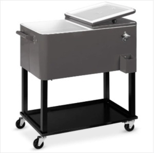 Portable Rolling Cooler Cart w/ Bottle Opener, Catch Tray - 80qt