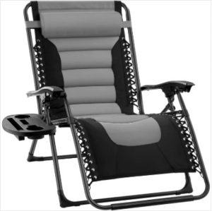 Oversized Padded Zero Gravity Chair, Folding Recliner w/ Headrest, Side Tray