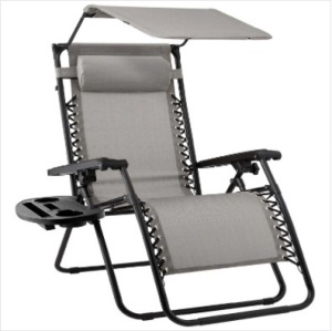 Folding Zero Gravity Recliner Patio Lounge Chair w/ Canopy, Side Tray