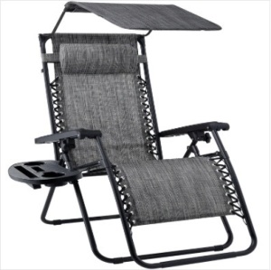 Folding Zero Gravity Recliner Patio Lounge Chair w/ Canopy, Side Tray