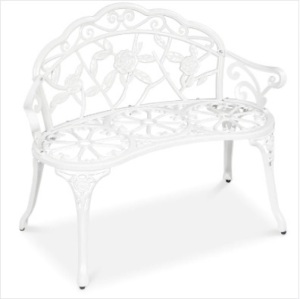 Steel Garden Bench Outdoor Patio Furniture w/ Floral Rose Accent - 39in