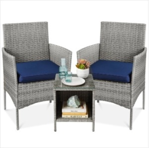 3-Piece Outdoor Patio Wicker Bistro Set w/ Side Storage Table