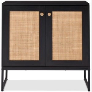 2-Door Rattan Storage Cabinet Accent Furniture for Living Room w/ Foot Pads