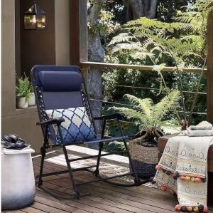 Black Metal Patio Outdoor Rocking Chair Zero Gravity Wide Recliner Chair