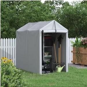 3 ft. W x 6 ft. D x 5 ft. H Peak-Style Silver Portable Garage Shelter for Bike and Patio Storage w/ Roll-up Zipper Door