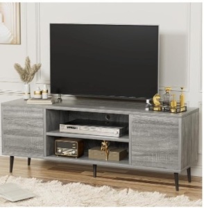 YESHOMY Modern Retro TV Stand for Television up to 65", Entertainment Center with Two Storage Cabinet and Shelf, Media Console for Living Room, Bedroom, Enterway, Office, 58 Inch, Retro Brown