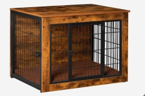 Bigrab Dog Crate Furinture with Thick Cushion, Side End Table Wooden Dog Cage...