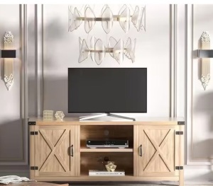 58 in. Farmhouse Rustic Wood TV Stand Fits TV's up to 65 in. with Cabinets and Adjustable Shelves