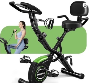 Caromix Folding Exercise Bike, 4 in 1 Stationary Bike 16-Level Magnetic Resistance Cycling Bicycle Upright Indoor Cycling Bike for Home Workout 330LB Capacity