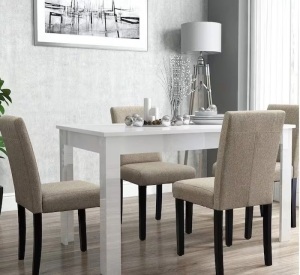 Beige Dining Chairs Fabric Upholstered Parson Kitchen Side Padded Chair (Set of 4)