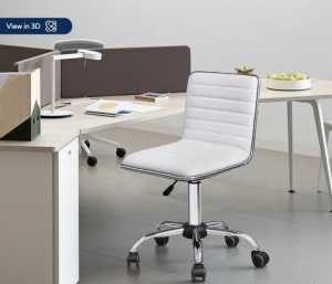 Lacoo Faux Leather Mid Back Task Chair Swivel Office Desk Chair, White