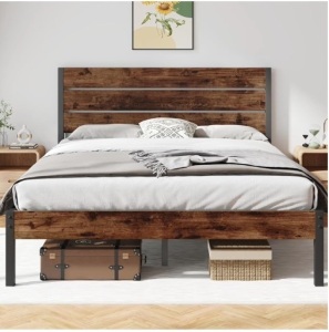 Queen Bed Frame with Headboard and Footboard, with Under Bed Storage, All-Metal Support System, No Box Spring Needed, Easy Assembly,Rustic Brown